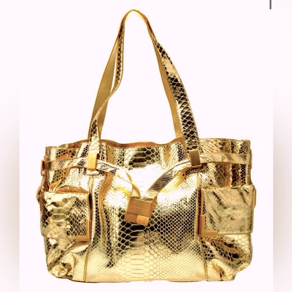 Stunning metallic New Michael Kors Collection genuine python snakeskin X…